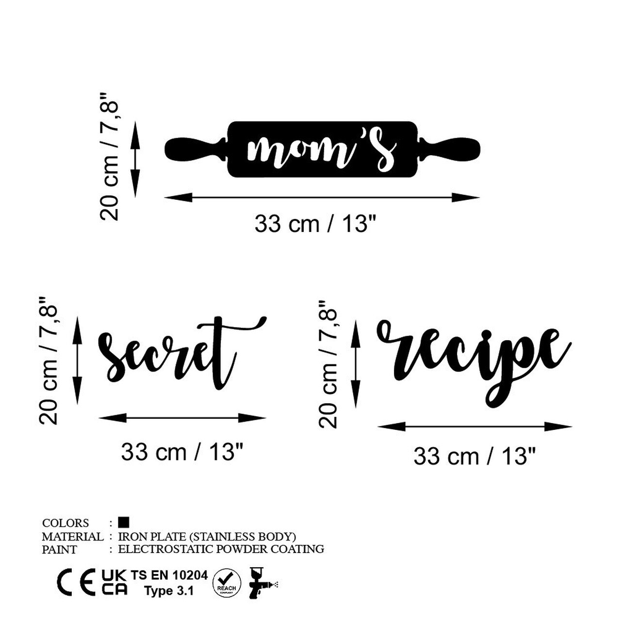 Decoratiune de perete, Mom's Secret Recipe, Dimensiune: 33 x 20 cm (3 bucăți), Negru — imaginea 6