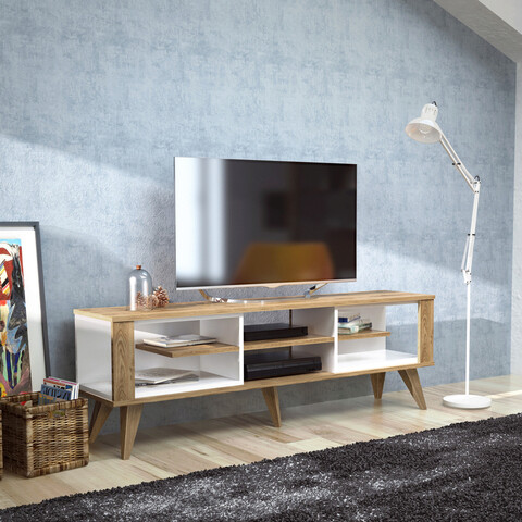 Comoda tv, zena home, ionis, pal, stejar / alb