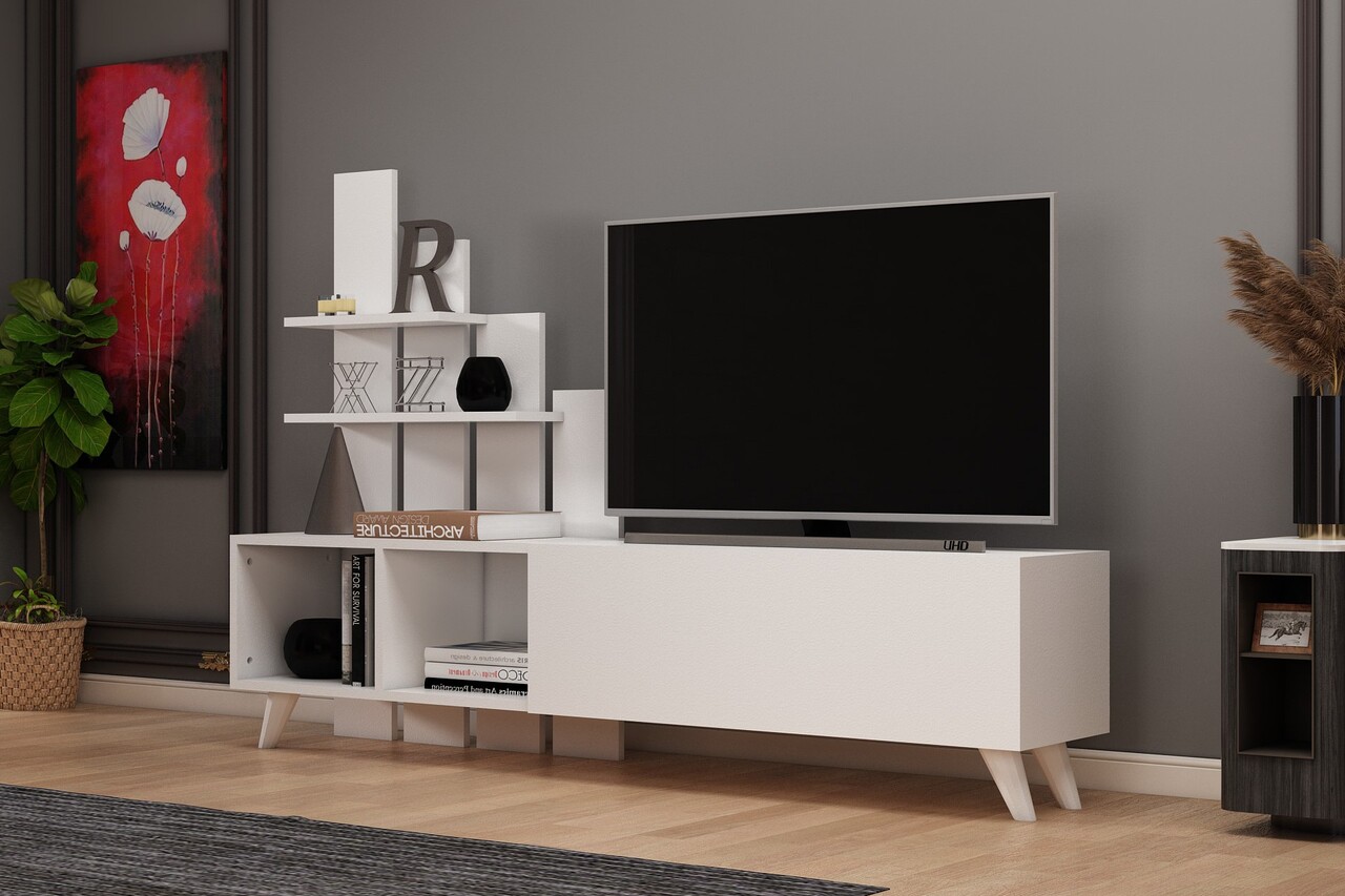Comoda TV, Coraline, Vale, 160x115x33 cm, PAL, Alb - 1 | YEO