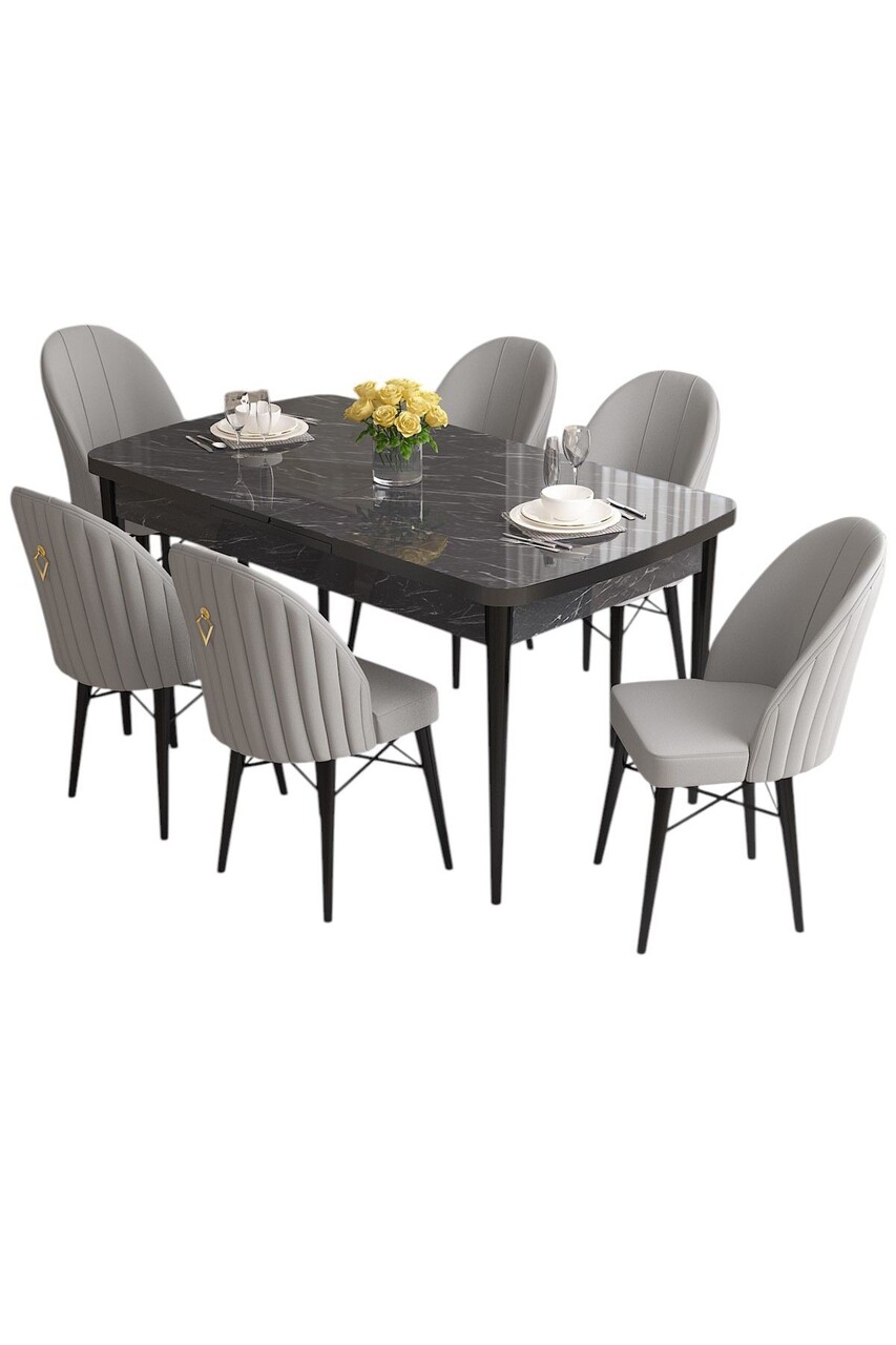 Set masa extensibila si scaune, Hanah Home, Roz, Marmură neagră / Gri - view 2