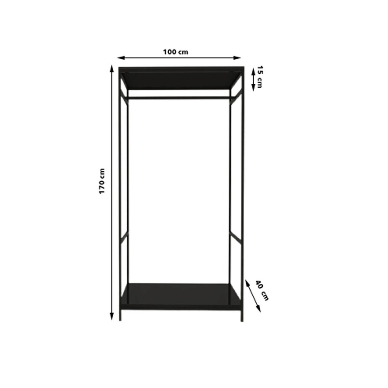 Dulap pentru haine, Lacivert, Safran, 100x170x40 cm, Negru