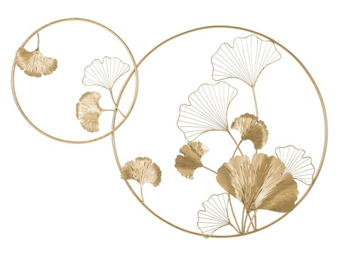 Decoratiune de perete Double Leaf, Mauro Ferretti, 120.5×80.5 cm, fier, auriu