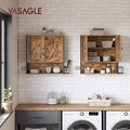 Dulap de perete cu 3 rafturi si suport uscator de par, Vasagle, 60x16x60 cm, PAL/otel, maro rustic