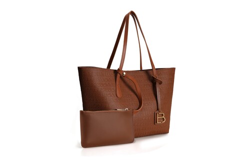 Geanta, lucky bees, 288 brown tan, piele ecologica, maro/nisipiu