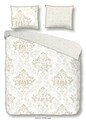 Lenjerie de pat pentru doua persoane, Descanso Lynn, 100% bumbac satinat, 3 piese, alb/bej