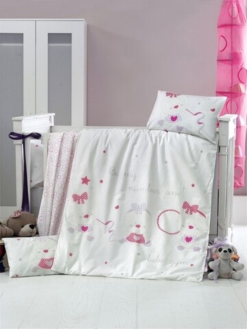 Lenjerie de pat pentru copii, Victoria, Dance, 4 piese, 100% bumbac ranforce, roz/gri