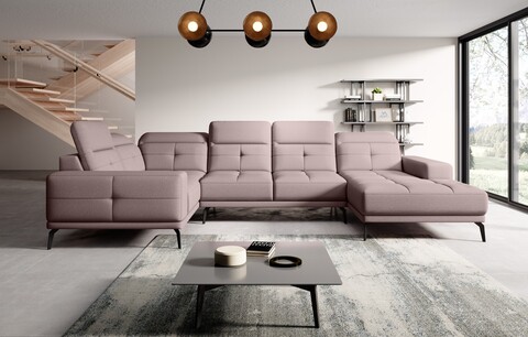 Coltar stanga 6 locuri ELTAP, LT-101GO, Neviro, 350x201x77 cm, lemn/poliester, roz deschis