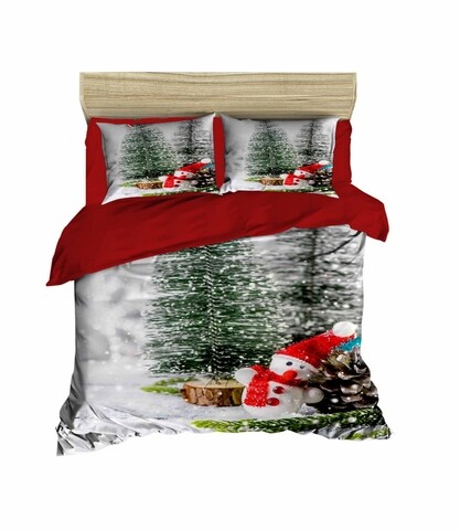 Lenjerie de pat pentru doua persoane, pearl home, 424, print 3d, amestec bumbac, 4 piese, alb/rosu/verde