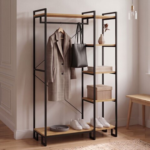 Suport de haine, Hanah Home, Aristo, 90x169x34 cm, Pin Atlantic / Negru
