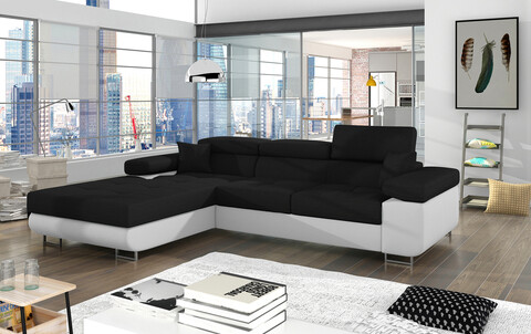 Coltar extensibil stanga 4 locuri ELTAP, Armd-19, Armando, 289x203x85 cm, lemn/poliester, negru/alb