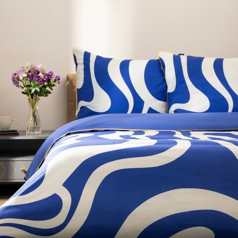 Lenjerie de pat King Size, Color Mosaic, Homla, 3 piese, 200x220 cm, microfibra din poliester, albastru/alb