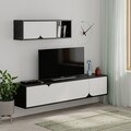 Comoda TV cu raft, Decortie, Spark, pal melaminat, negru/alb