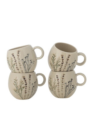 Set 4 cesti, Bloomingville, Bea, 9.5x8.5 cm, 250 ml, ceramica, natural