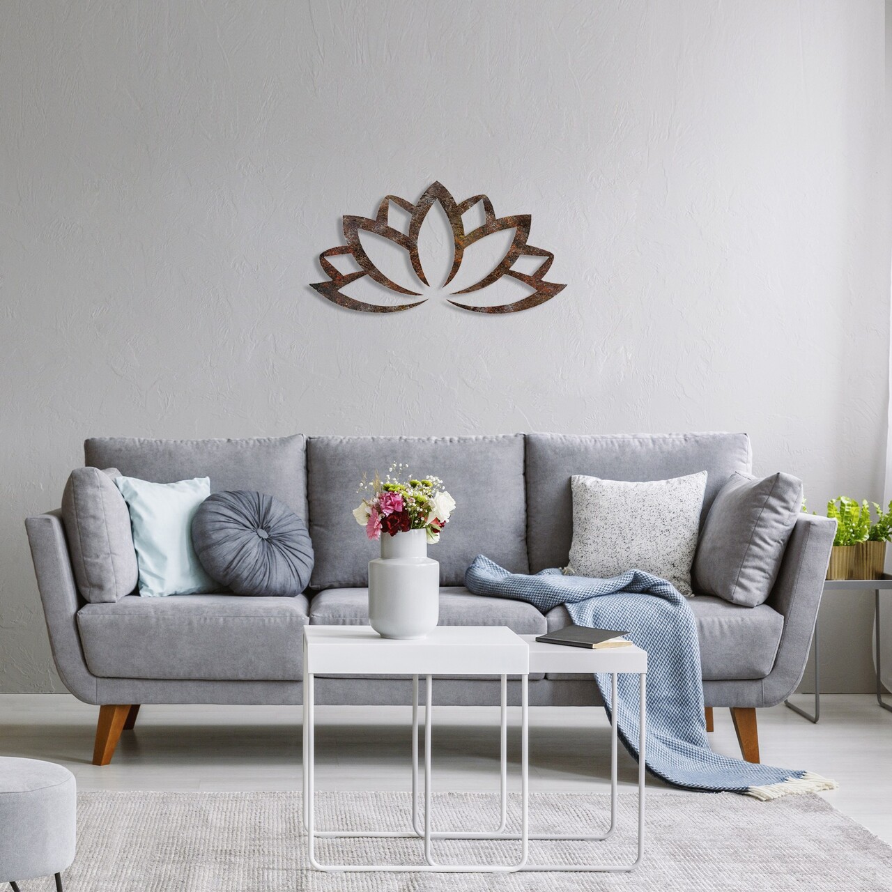 Decoratiune de perete, Rusty Lotus, Dimensiune: 35 x 60 cm, Maro antichizat - view 4
