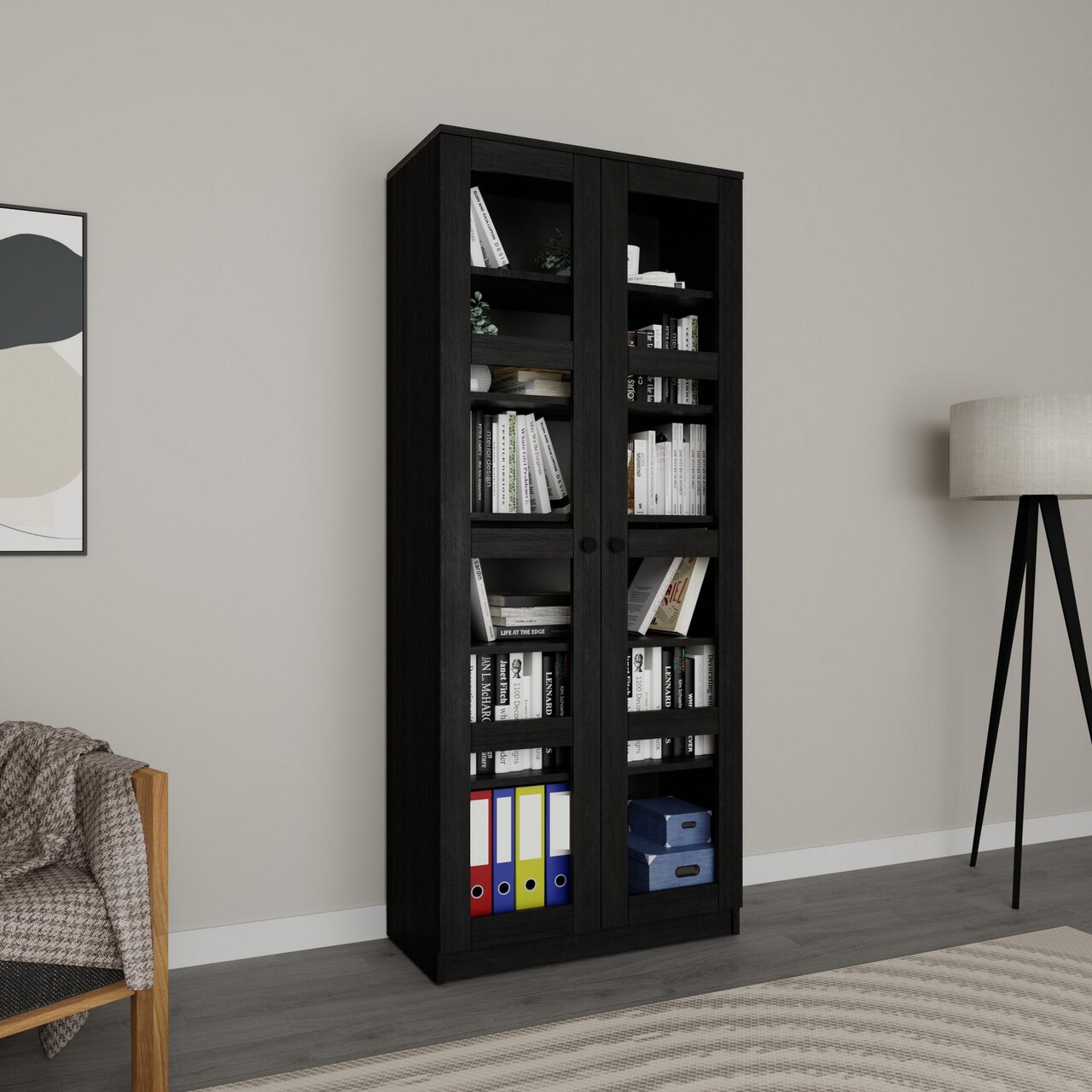 Dulap multifunctional, Miwood, Lucas Glass 1600-92, Negru - 1 | YEO