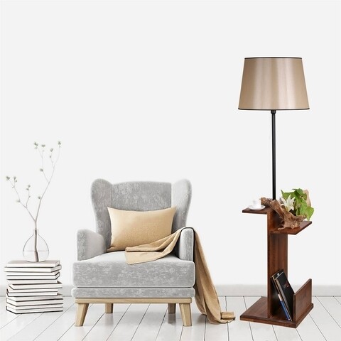 Lampadar cu rafturi, Luin, 8274-3, E27, 60 W, metal/lemn/textil 8274-3