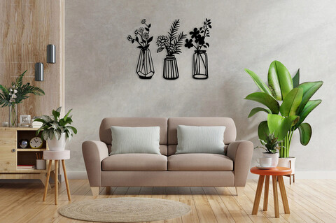 Decoratiune de perete, Vase, Metal, 10 x 40 cm, 3 piese, Negru Ledena