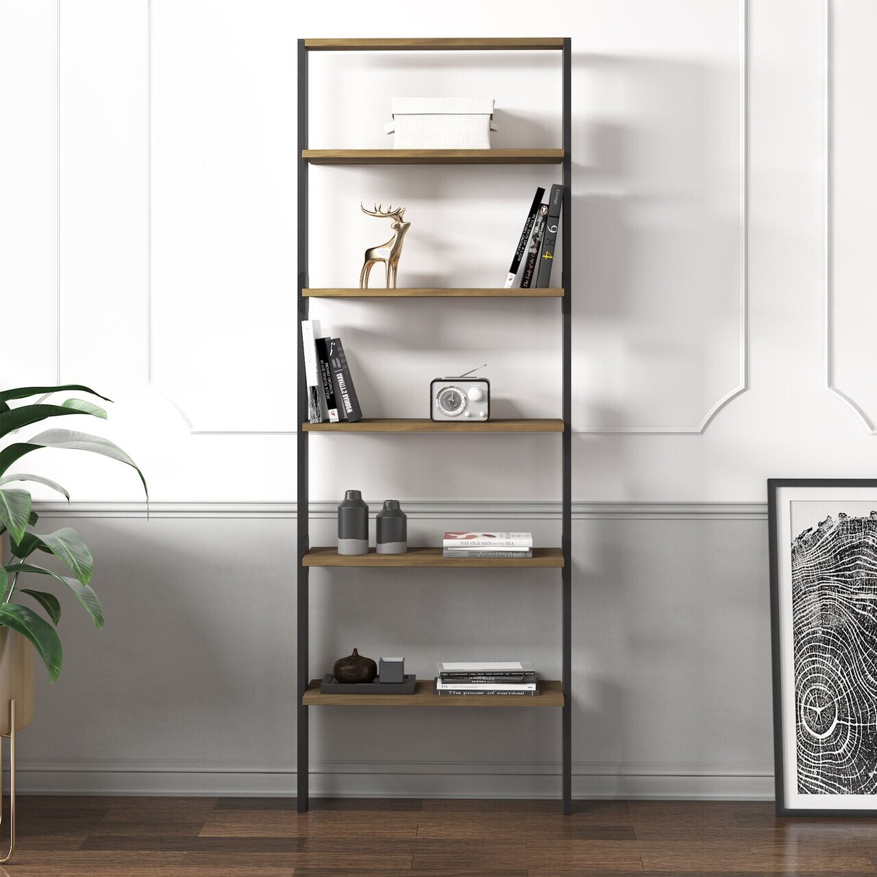 Corp biblioteca Hanah Home Hero 61x180x25 cm PAL Antracit / Nuc antic