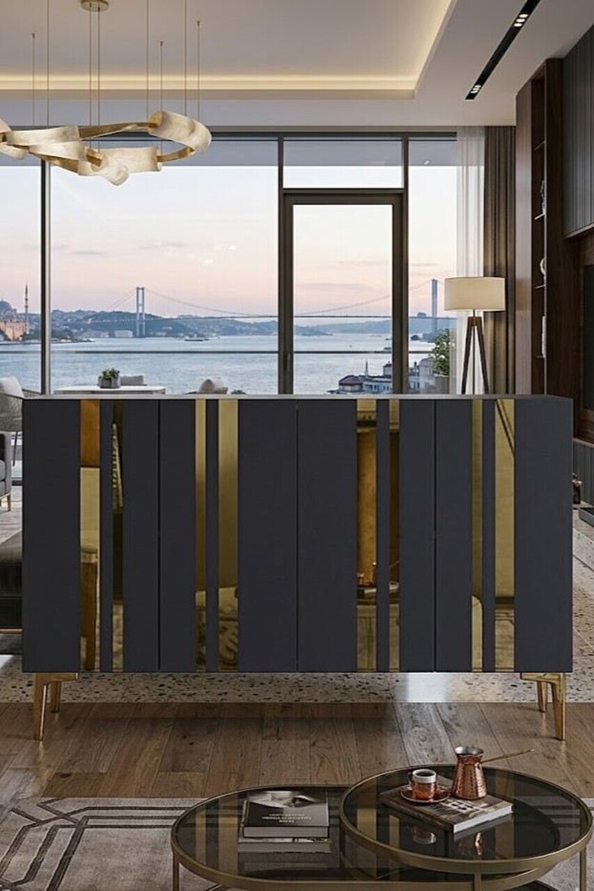 Consola, Hanah Home, Mia 120, 120x75x32 cm, Antracit / Aur — imaginea 2