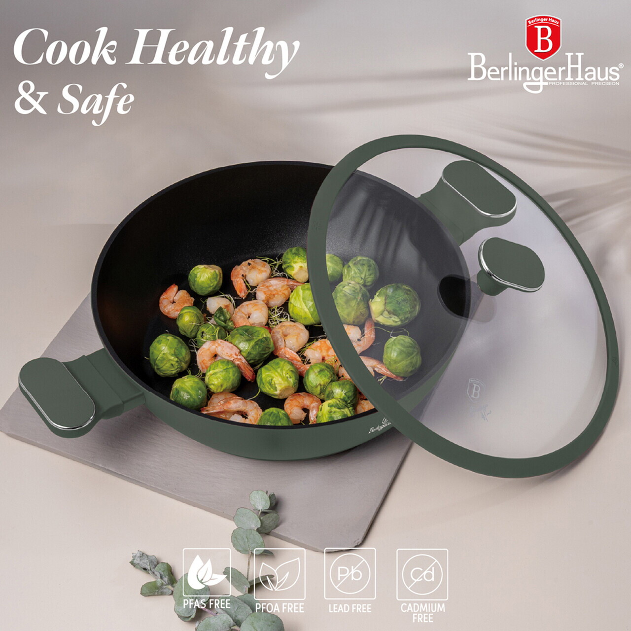 Oala cu capac Berlinger Haus, Matte Green, 28 cm, 3.8 L, aluminiu forjat, verde mat - imagine 11