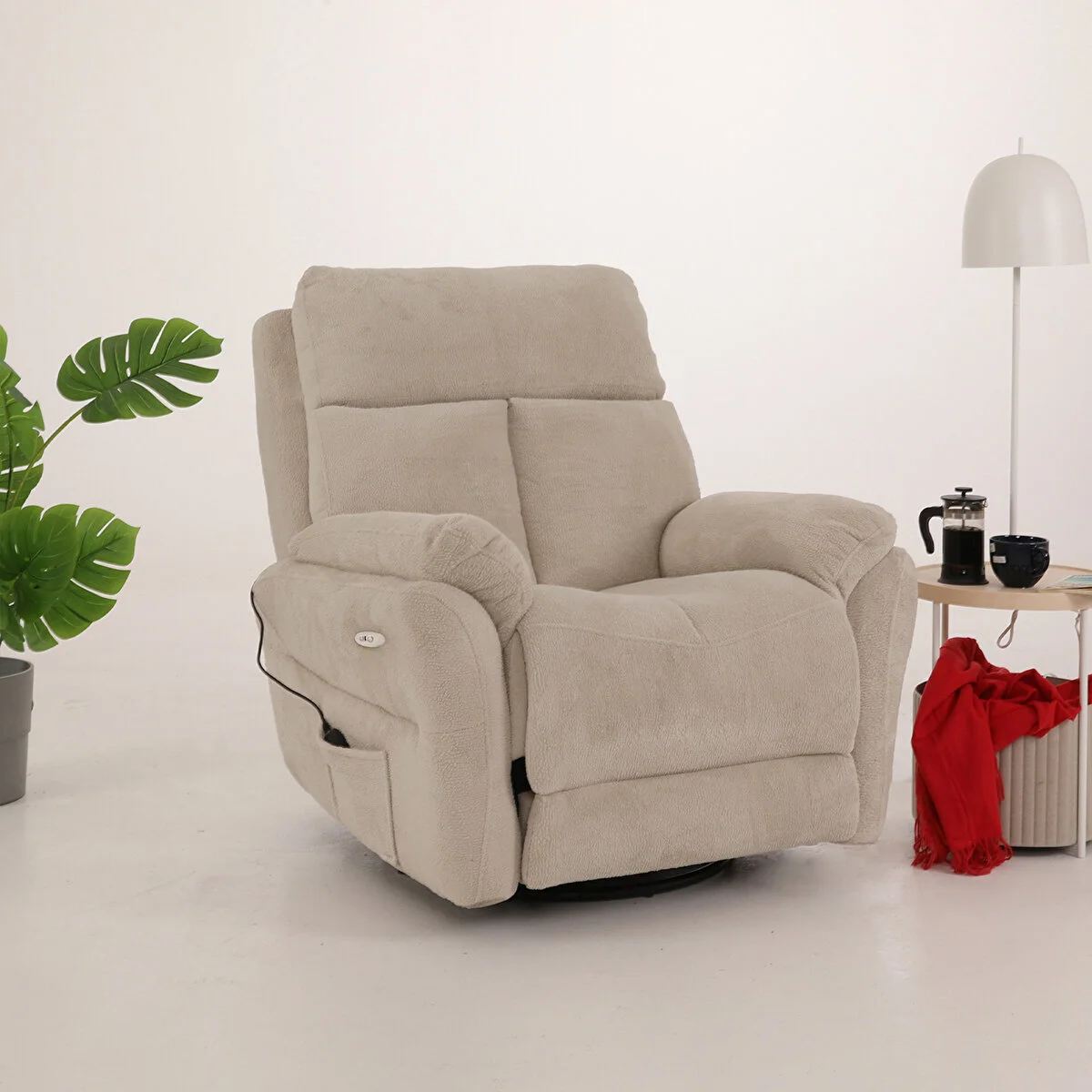 Fotoliu cu recliner, Atelier del Sofa, 752EST1502, Frame: 70% HORNBEAM/30% MELAMINE COATED CHIPBOARD, Crem
