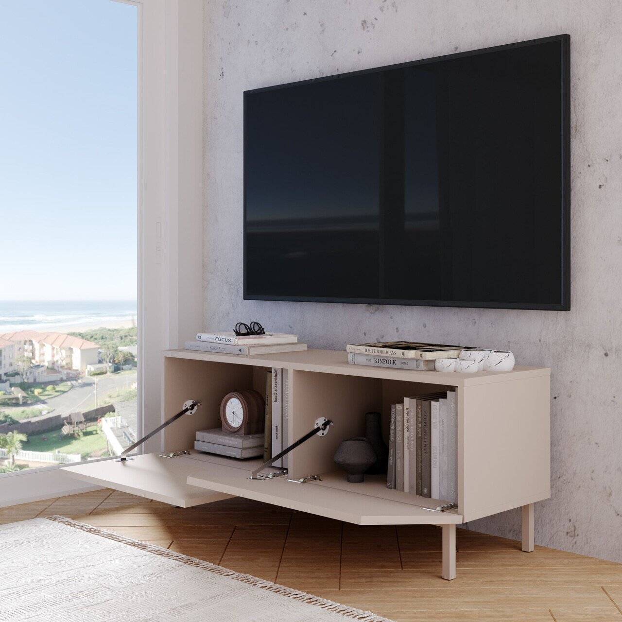 Comoda TV, Hanah Home, Coast, 120x47.3x36.8 cm, PAL, Nisip — imaginea 3