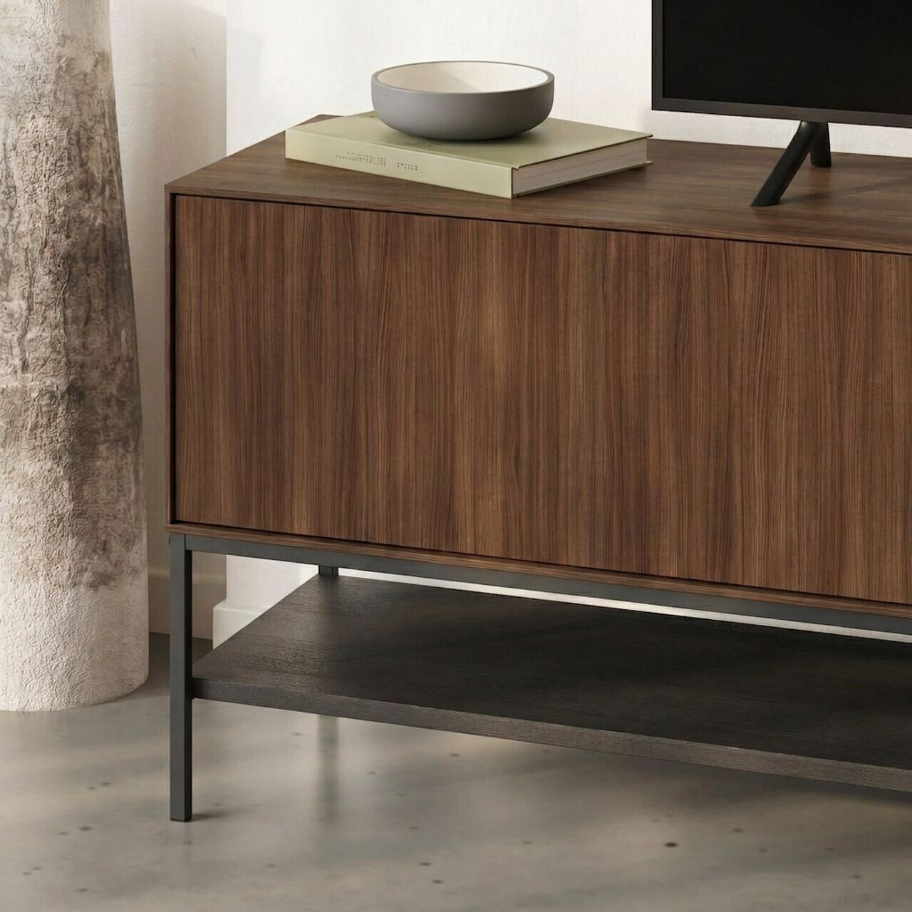 Comoda TV, Hanah Home, Amira, 180x55x35 cm, PAL, Nuc Milano / Negru lemn / Negru — imaginea 4