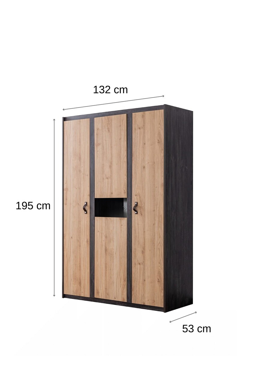 Dulap pentru haine, Hanah Home, Aktif, 132x195x53 cm, PAL, Antracit/Maro - view 6