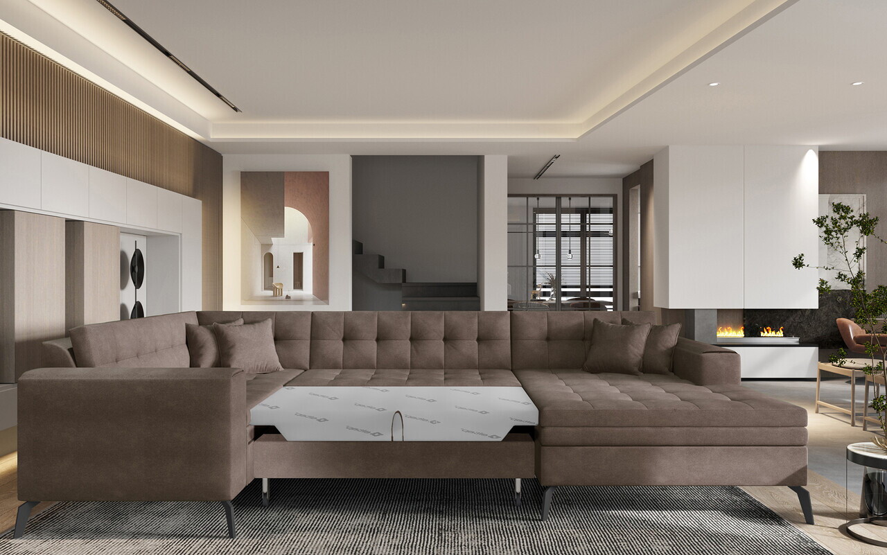 Coltar extensibil dreapta 5 locuri ELTAP, MON-RT-22PO, Montez, 340x180x93 cm, lemn/poliester, maro - view 3