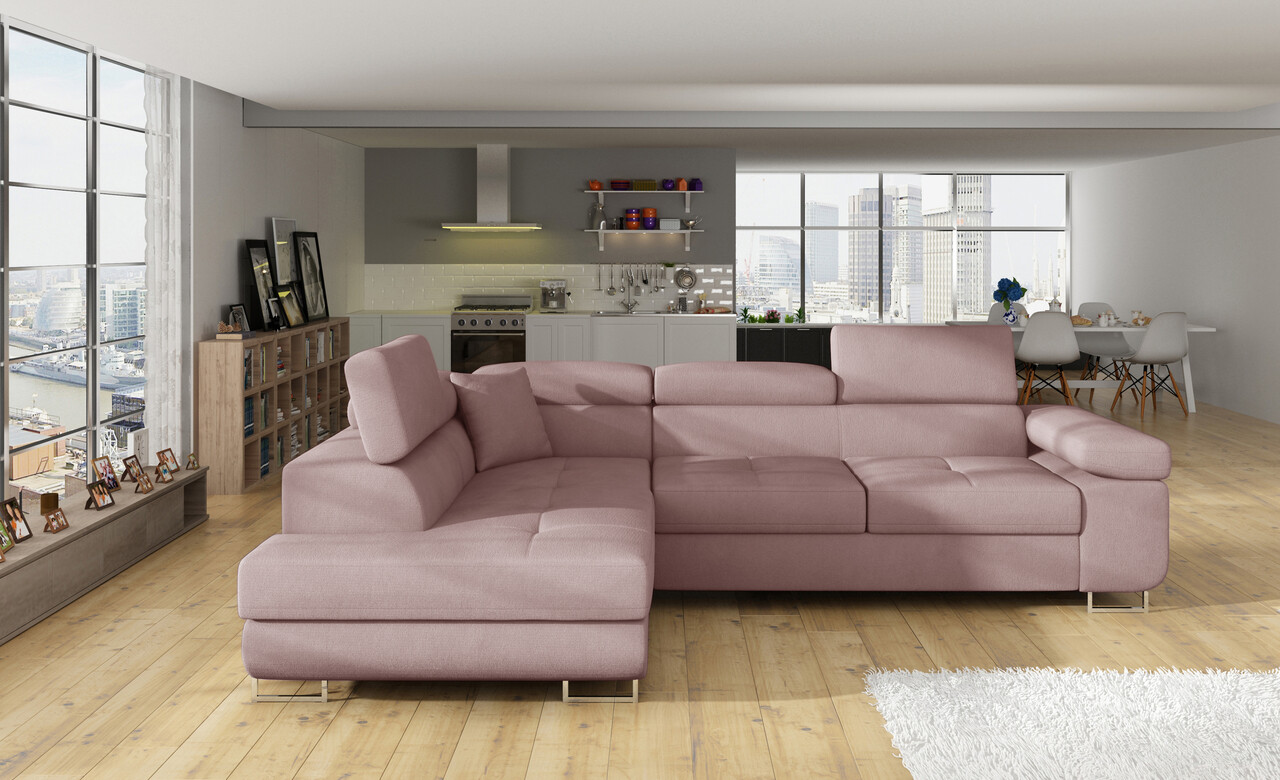 Coltar extensibil stanga 4 locuri, ELTAP, Anton, 272x203x85 cm, lemn/poliester, roz antic - 1 | YEO
