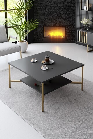 Masuta de cafea, Bexley, Gold Line, 80x80x40 cm, PAL, Antracit / Negru