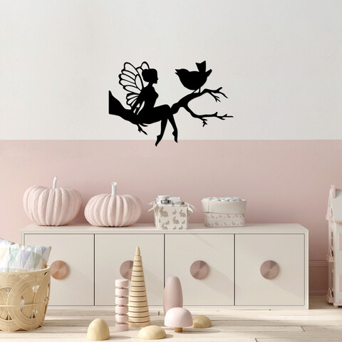 Decoratiune de perete, fairy, metal, dimensiune: 70 x 48 cm, negru