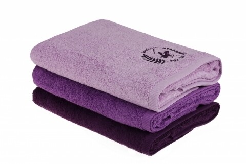 Set 3 prosoape de baie Beverly Hills Polo Club, 70x140 cm, 100% bumbac, Lilac/Purple/Dark Purple