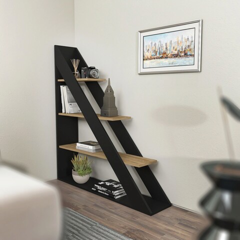 Corp biblioteca, zena home, pisagor, 120x131.8x25 cm, pal, negru / stejar