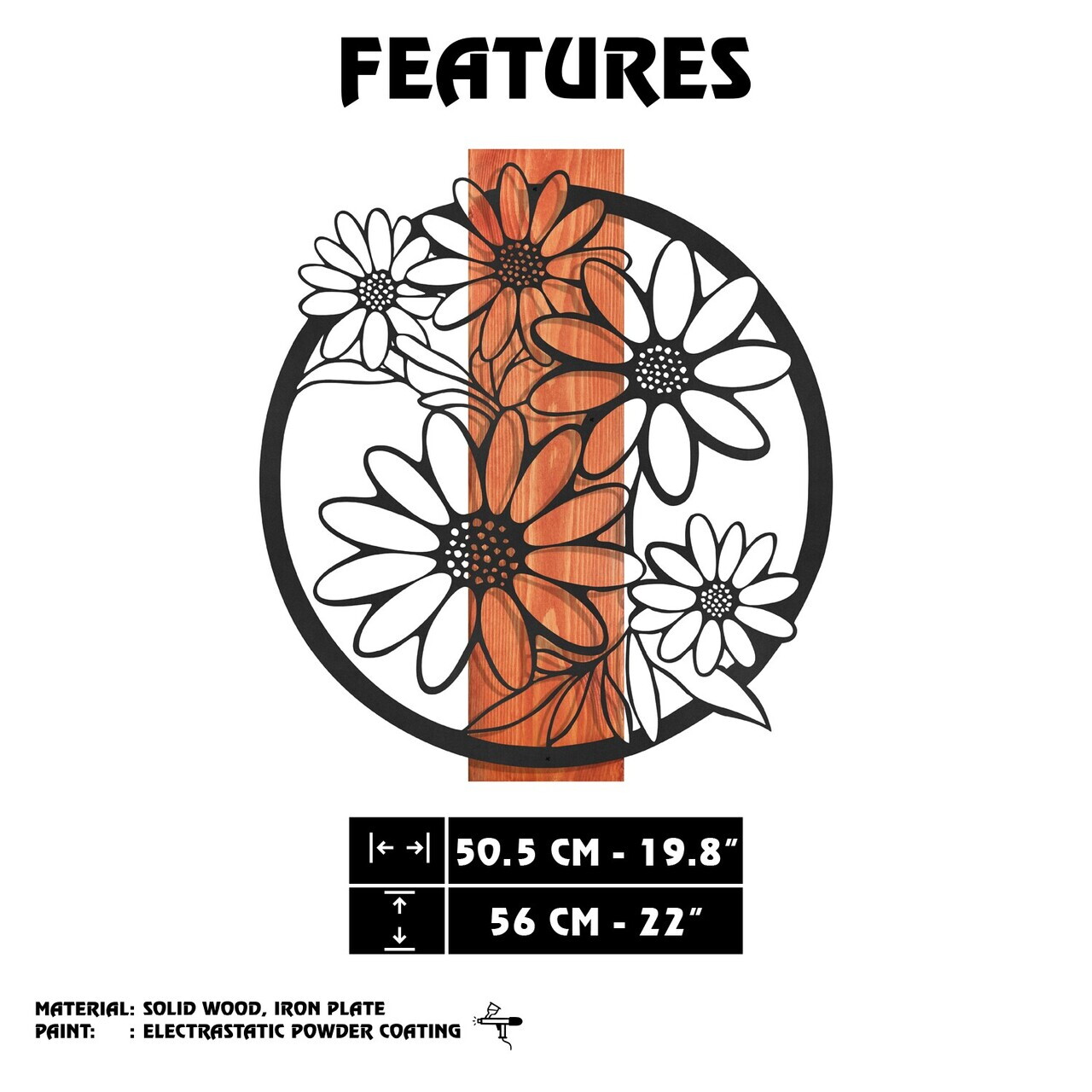 Decoratiune de perete, Marguerite, Cadru: Lemn (Grosime: 2 cm), Roșu/Negru — imaginea 8