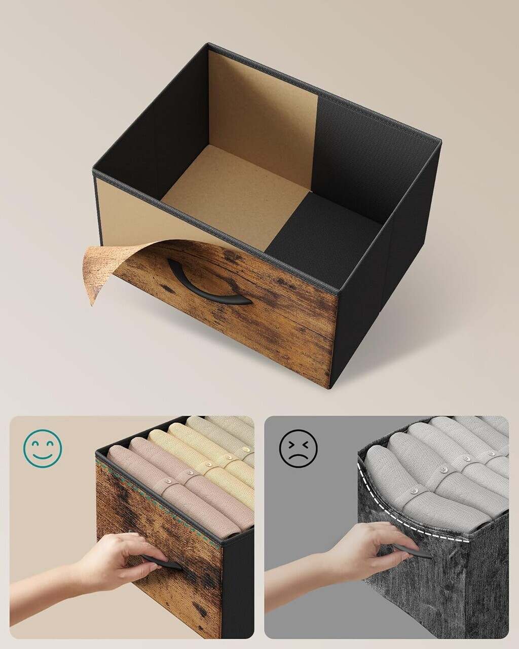 Comoda cu 7 sertare, Songmics, otel, 98.8x30x73.7 cm, maro rustic/negru - imagine 6