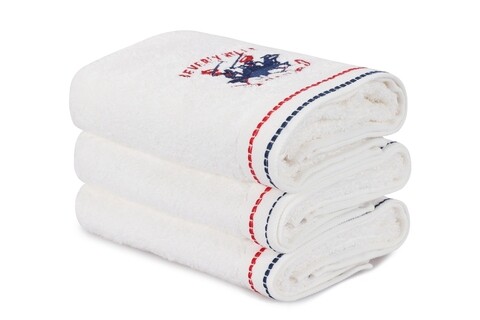 Set 3 prosoape de maini 401, beverly hills polo club, 50x90 cm, bumbac, alb