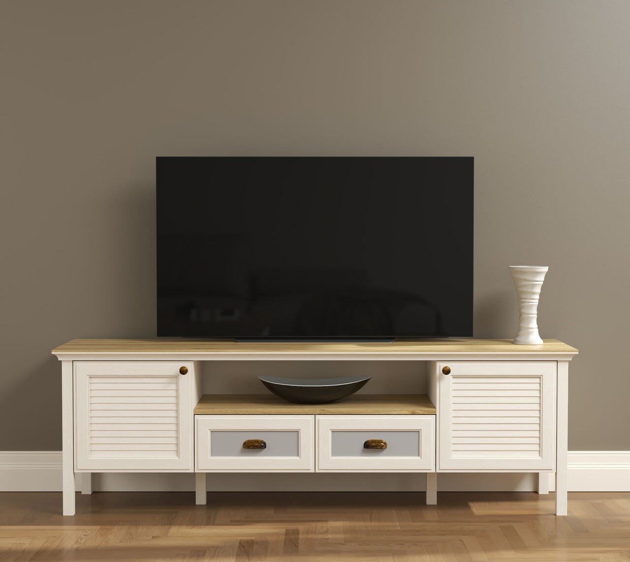 Comoda TV, Hanah Home, FRN-21011, 180.9x58x44.2 cm, PAL, Crem / Stejar / Gri - view 2