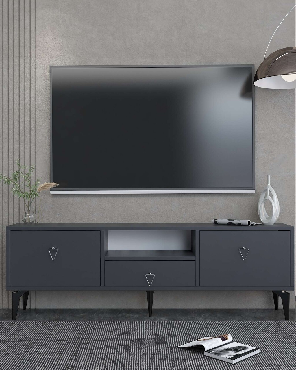Comoda TV, Hanah Home, 1302-DROP-1, 140x49x30 cm, PAL , Antracit / Argintiu - view 2