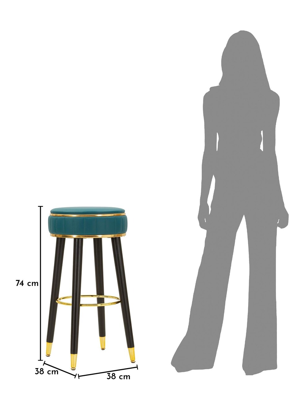 Scaun de bar, Mauro Ferretti, London, 38x75 cm, lemn de pin/piele ecologica, verde/negru/auriu - imagine 8