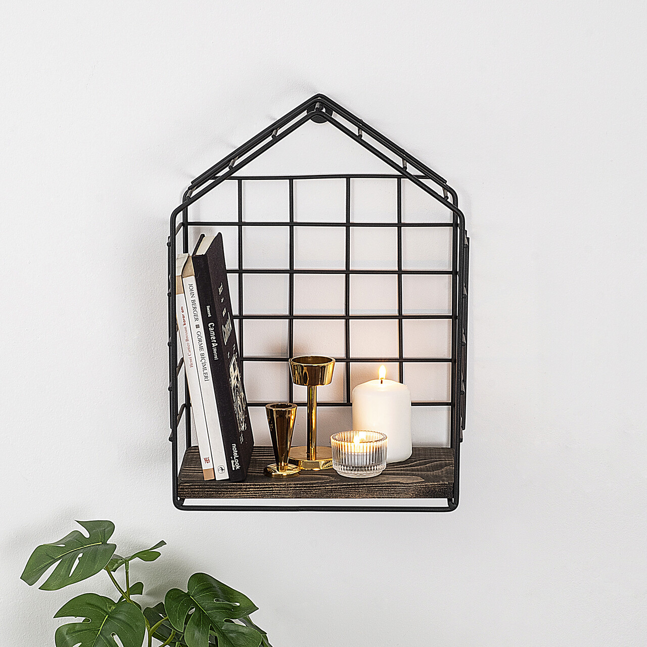 Raft de perete, Cerritos, Ranunculus, 27x37x15 cm, Negru / Nuc Inchis - 1 | YEO