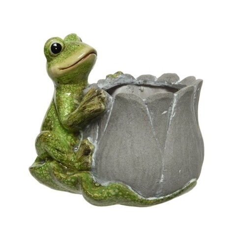 Decoratiune cu ghiveci frog, decoris, 12.8x17x15.5 cm, teracota, multicolor