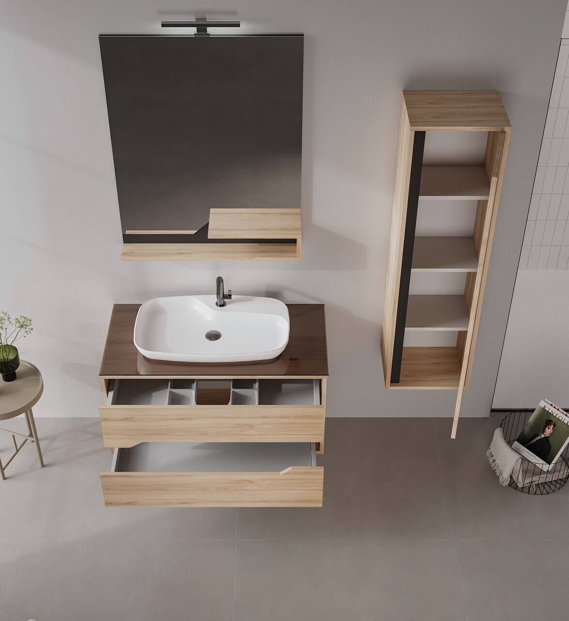 Dulap de baie cu chiuvetă, Hanah Home, Galia 100 v2, Stejar — imaginea 6