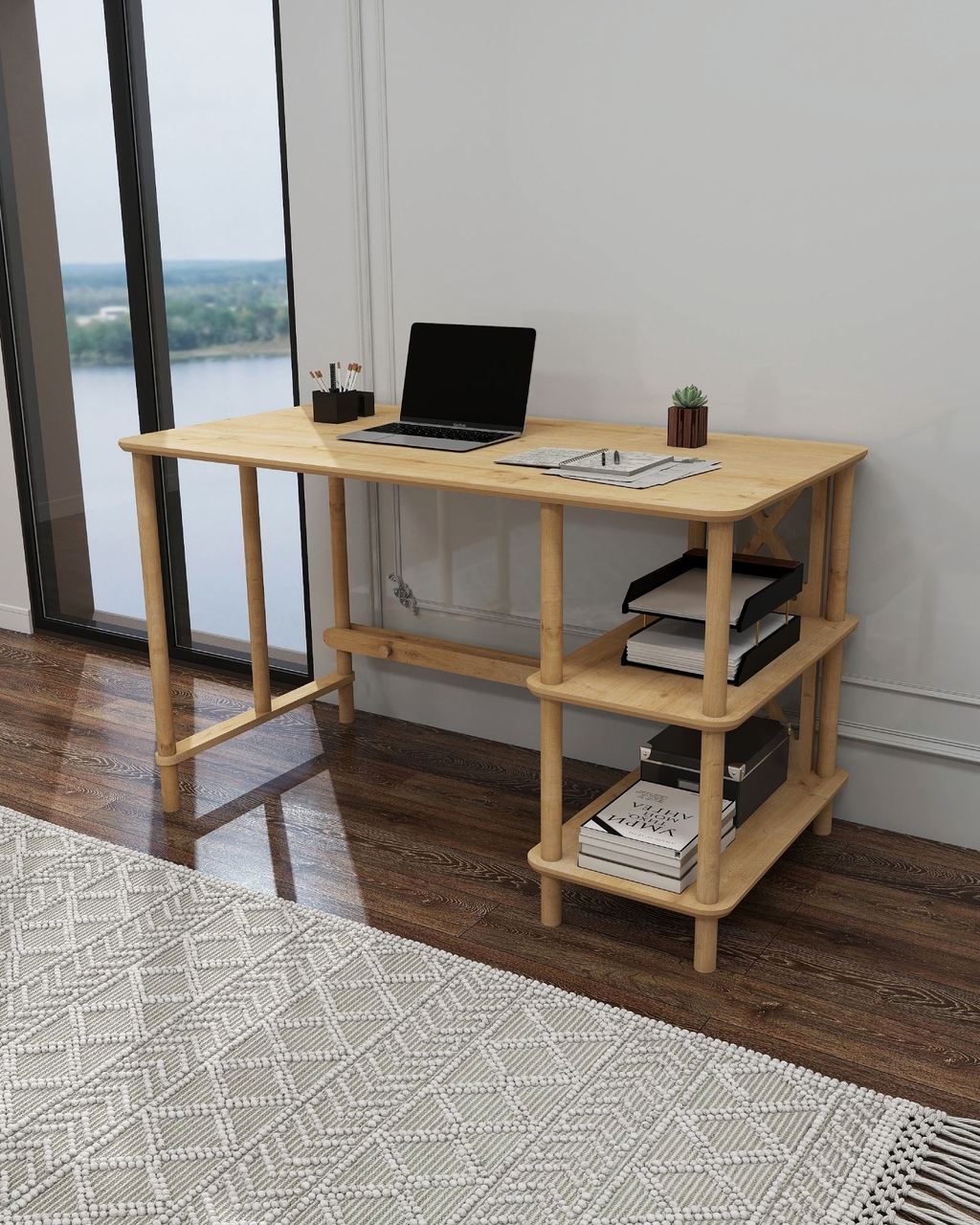 Birou, Hanah Home, Vivace, 125x75x65 cm, Stejar - view 3