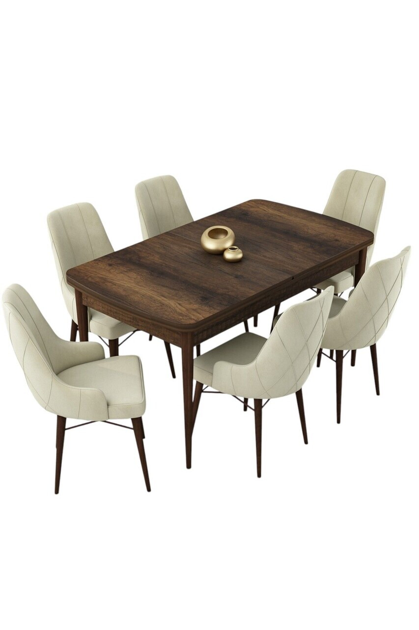 Set masa extensibila si scaune (7 piese), Hanah Home, Lia, Model baroc din lemn / Crem — imaginea 2