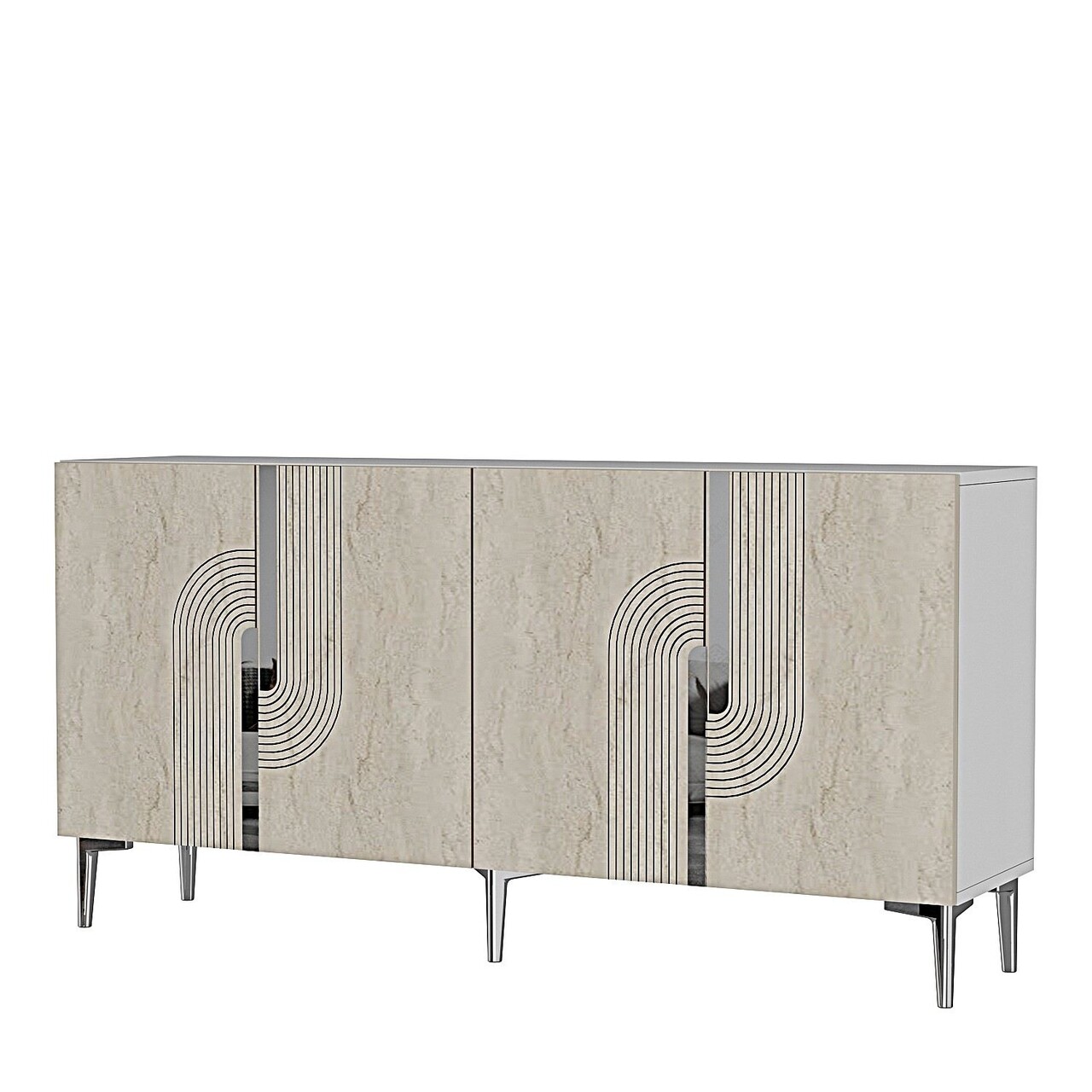 Consola, Hanah Home, Meyra 150, 150x75x32 cm, PAL , White / Travertine / Silver - view 3