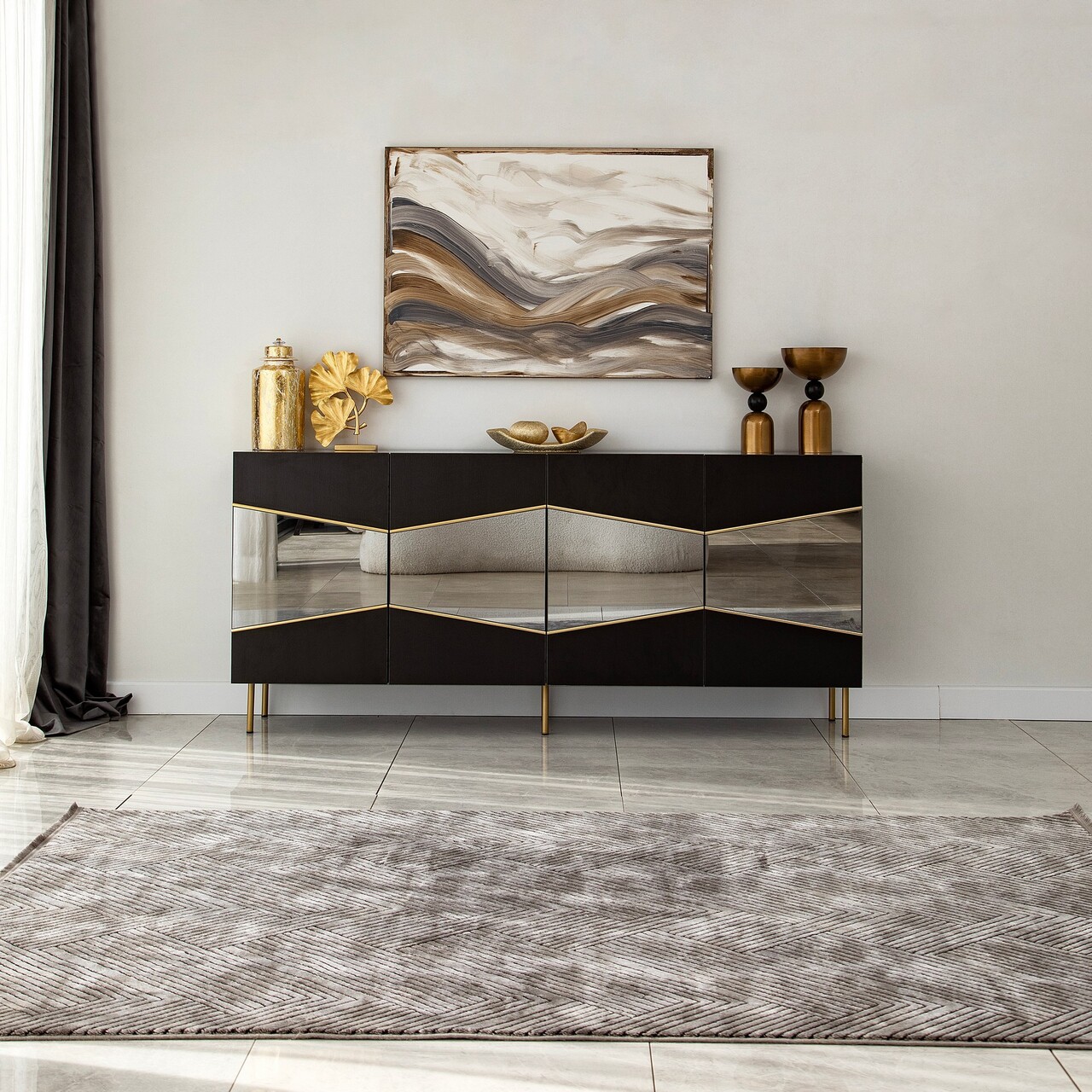 Consola, Neostill, Nice, 180x80x40 cm, PAL, Negru / Fume - 1 | YEO
