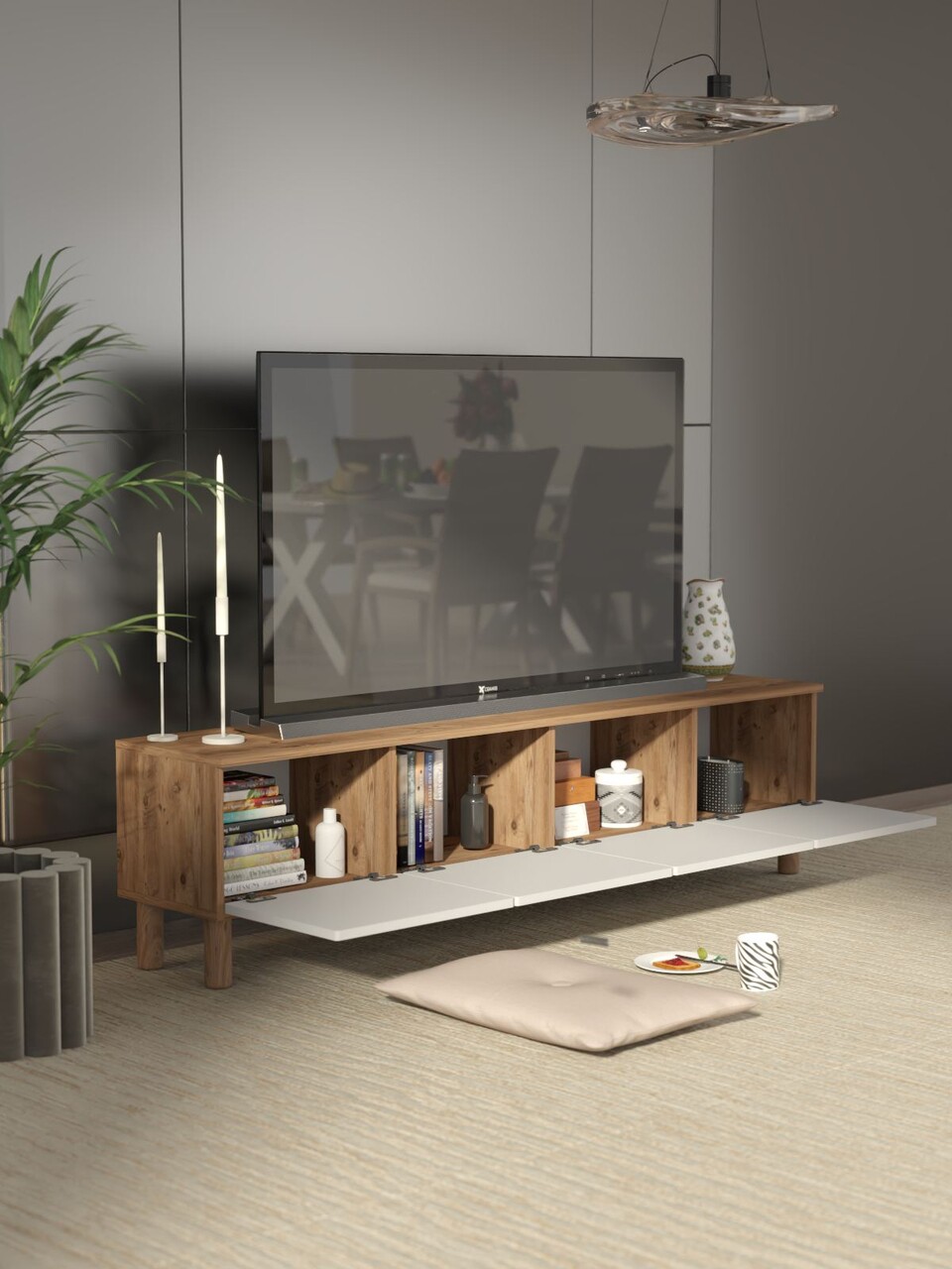 Comoda TV, Hanah Home, Mavora, 180x47x35 cm, PAL, Pin Atlantic / Alb - view 3