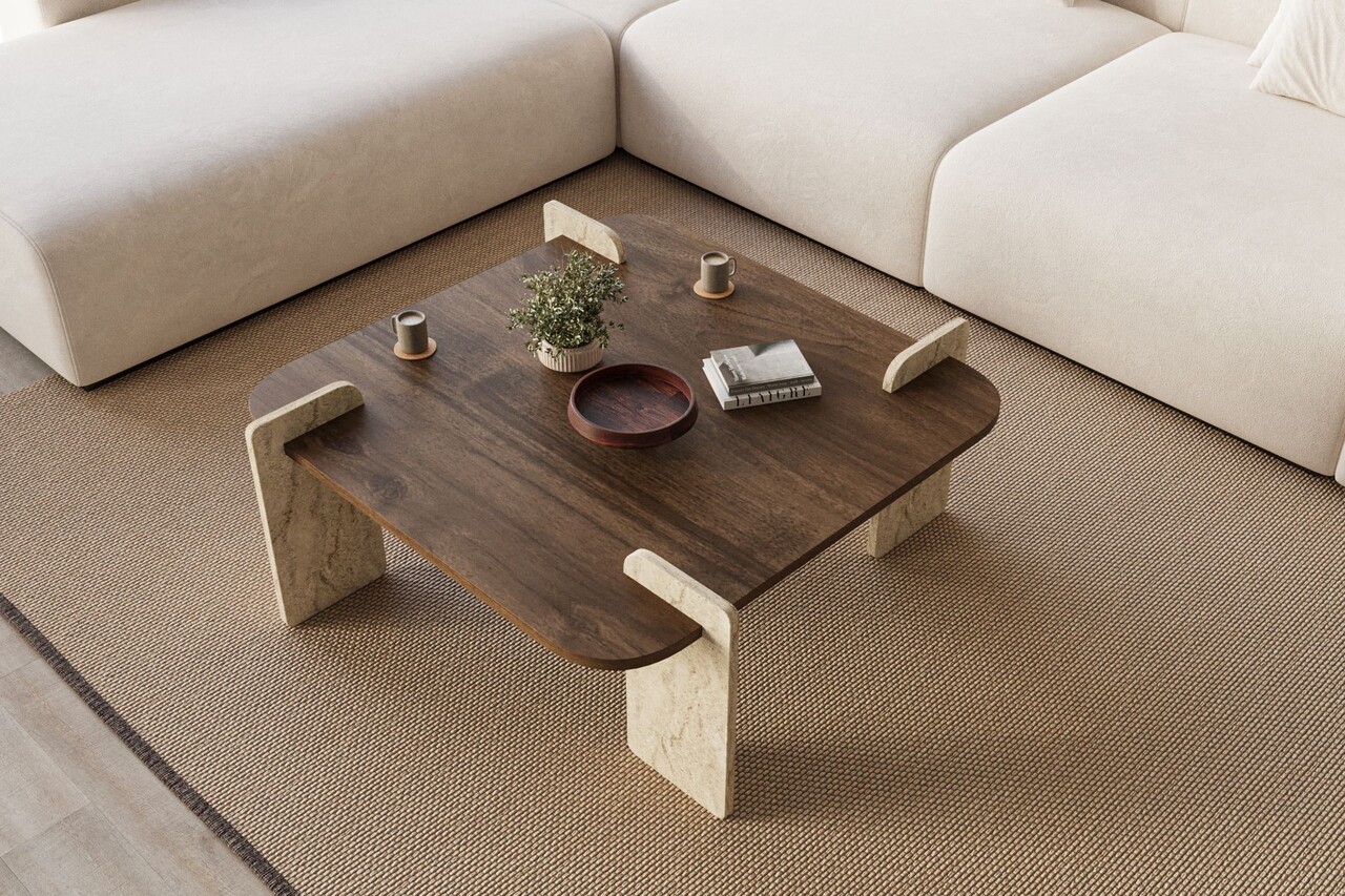 Masuta de cafea, Hanah Home, Afrolli, 90x35x90 cm, PAL, Travertin / Nuc - view 3