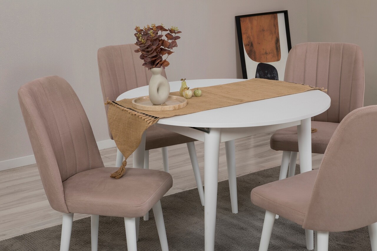 Set masa extensibila si scaune, Hanah Home, Vina 0900, Alb / Piatra - imagine 3